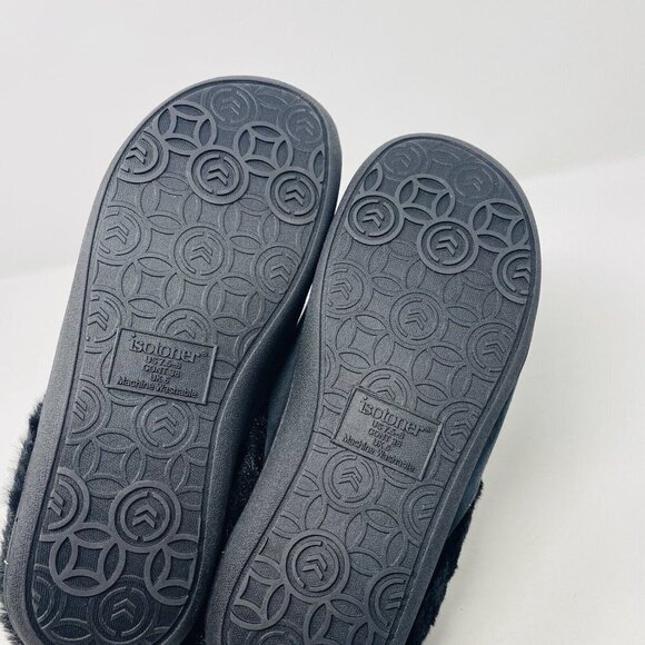 Isotoner Womens 7.5/8 Velour Boxed Clog Slippers Faux-Fur Trim in Black $40 137 - Picture 5 of 9